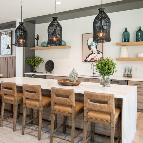 club house kitchen with island seating